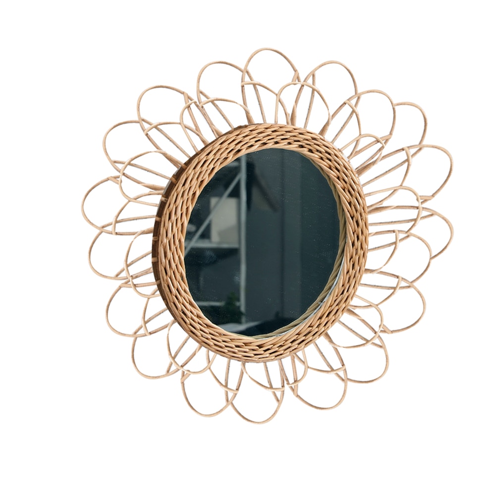 Art deco kompakt badeværelse væghængende rundt interiør stue klar rattan dressing pladsbesparende spejl bærbart hjem