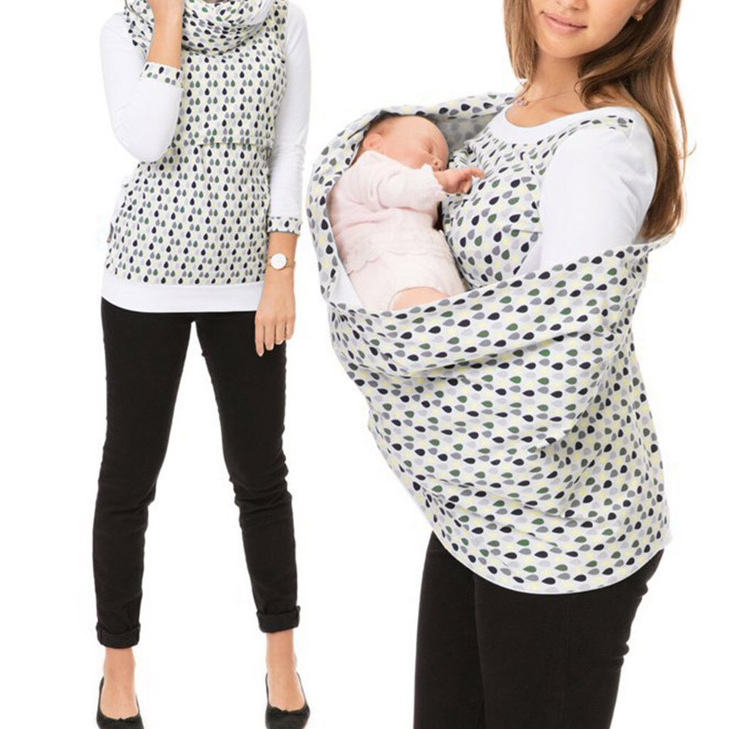 Women Maternity Sweatshirt Seven Sleeve Print Patchwork Breastfeeding Nursing Jumper Collar Pregnant women's sweater: GN / S