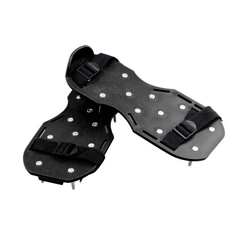 Tuinieren, wandelen, revitaliserend gras, grasstokken, gazonbeluchter, sandalen, schoenen, nagelschoenen, gereedschap, nagelfrees, tuin: Zwart