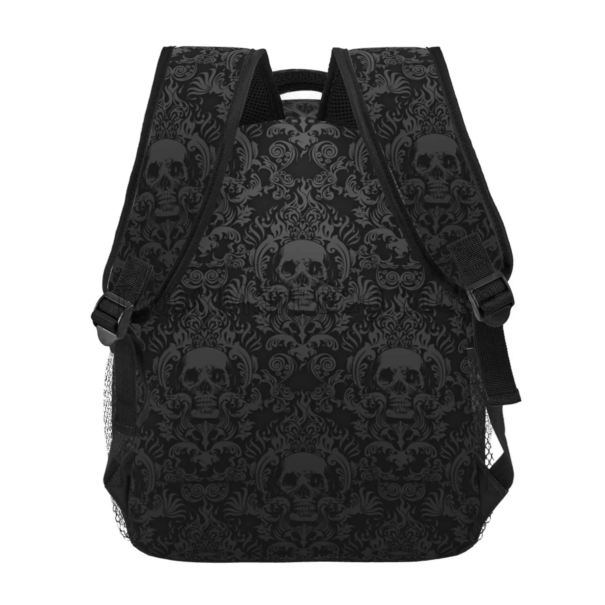 Mochila gótica con de calavera negra de Damasco, mochilas informales Unisex para ordenador portátil, mochila escolar, mochila de viaje para senderismo y acampada