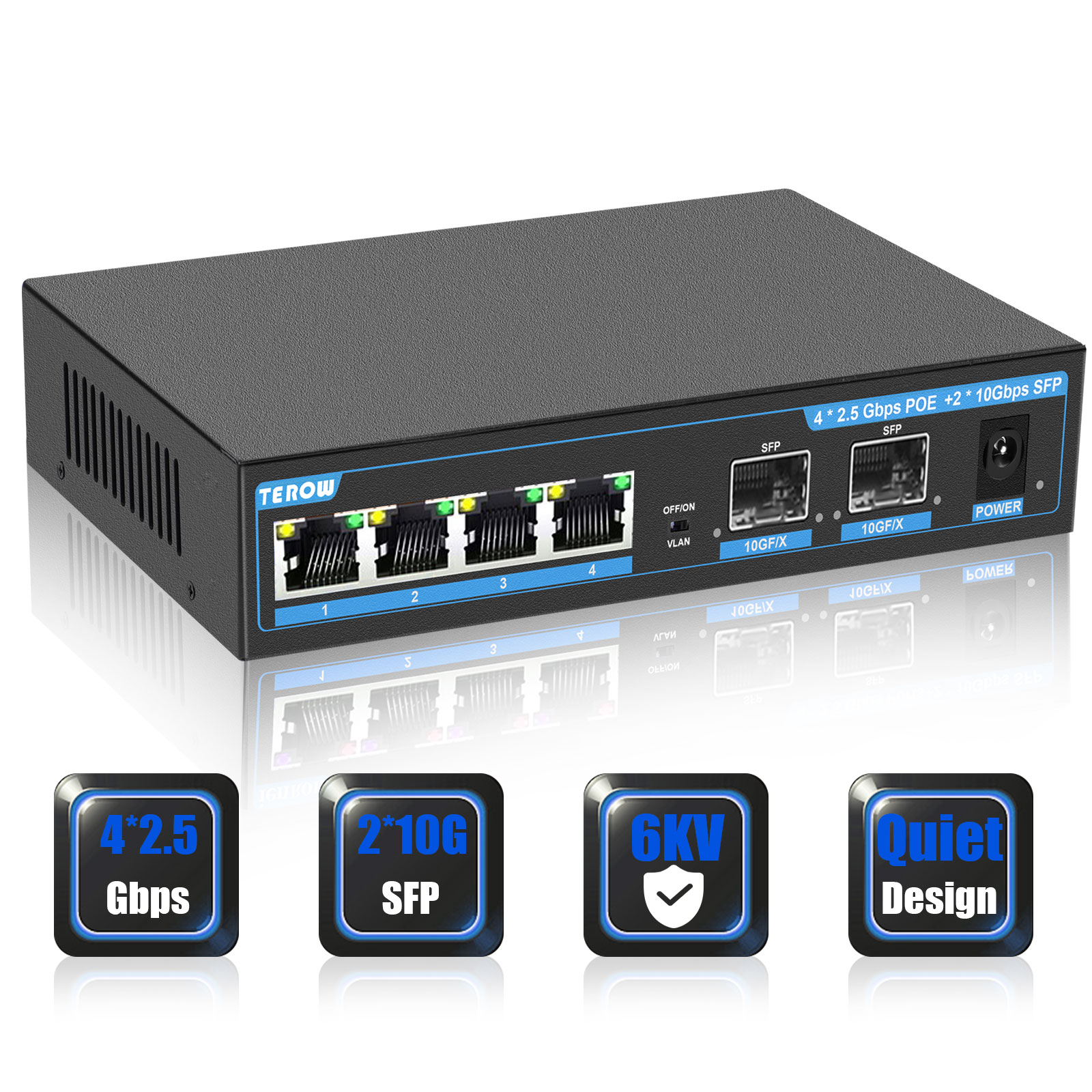 Switch poe não gerenciado de 6 portas 2.5 gb com portas poe base-t 4*2.5g, 2*10g sfp + uplink 802.3af/at (poe +) switch poe 2.5g para nas/pc
