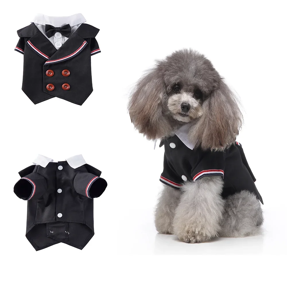Gentleman Hond Kleren Kat Huisdier Trouwpak Leuke Cachorro Mascotas Pak Gestreepte Smokingvlinderdas Wedding Shirt Kostuum