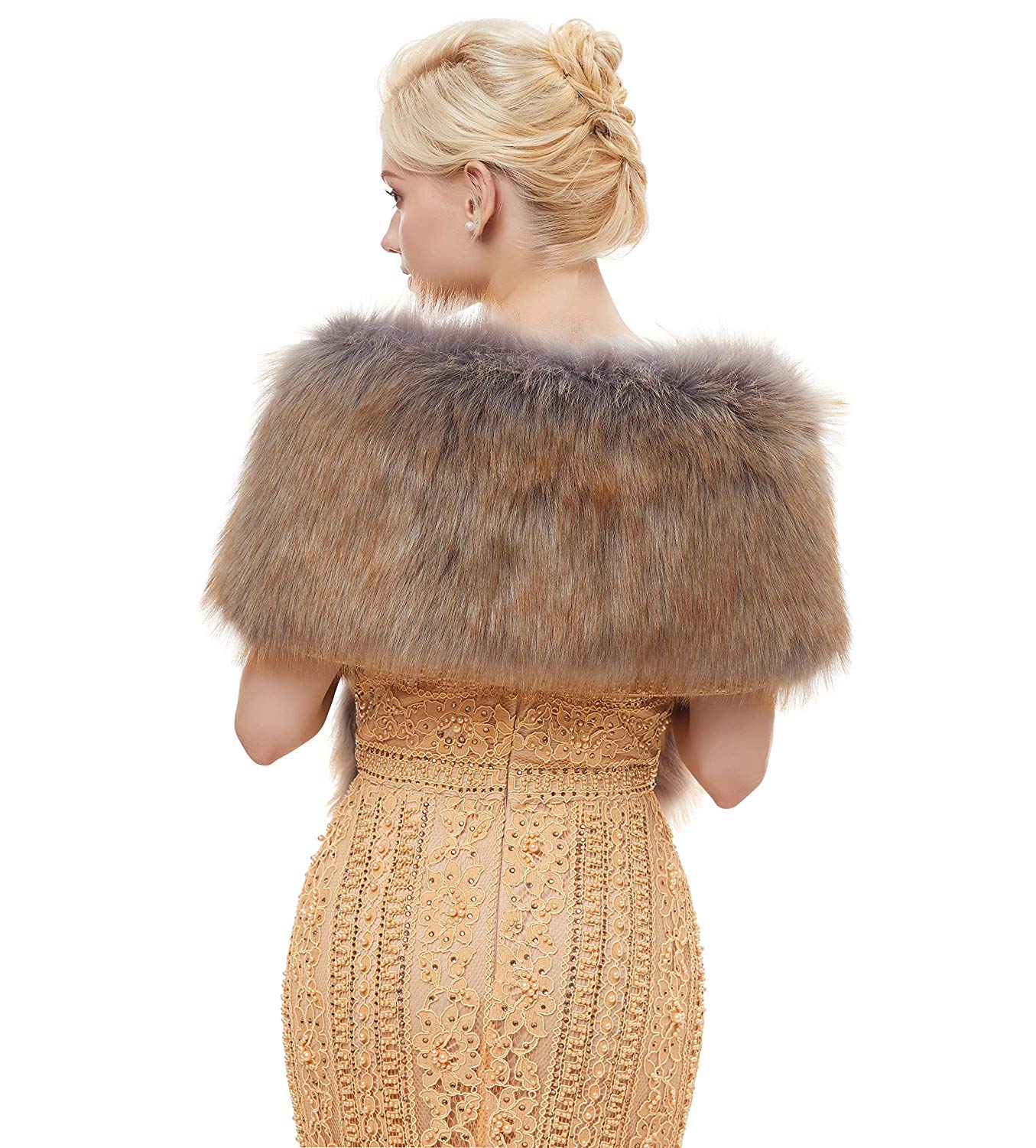 Vrouwen Bolero Bridal Shawl Faux Fur Wrap Bruiloft Cape Winter Ivoor Mantel Avondjurken Faux Bont Sjaal Bont Cape