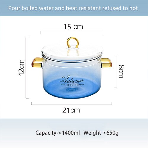 Cacerola de vidrio de Color degradado con cubierta, resistente al calor cazuela, olla de vidrio segura para Pasta, fideos, sopa, leche: 1400ml