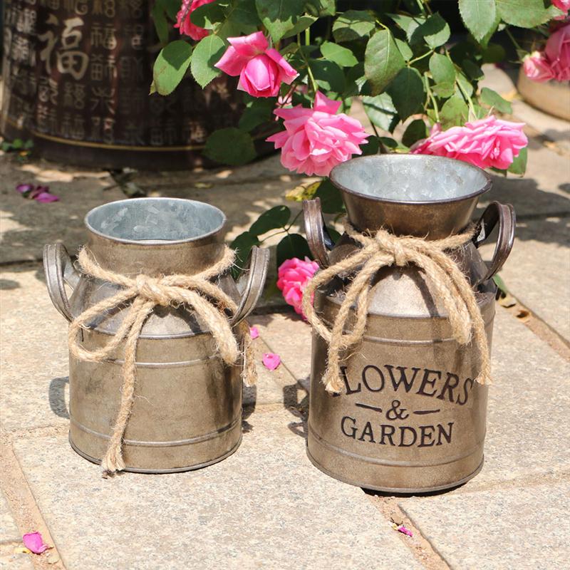3pcs Flower Bucket Retro Iron Bucket Flower Pot Vase Decoration Ornaments Rural Style Milk Pot Bucket for Home