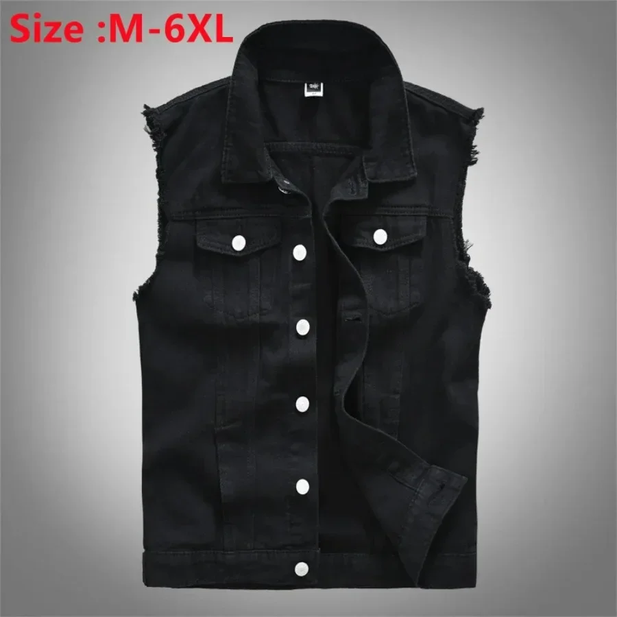 2025 Mannen Mouwloos Jeans Vest Zwart Denim Vest Voor Mannen Casual Cowboy Paard Clip Cowboy Vest Mode Cowboy tops 5XL 6XL