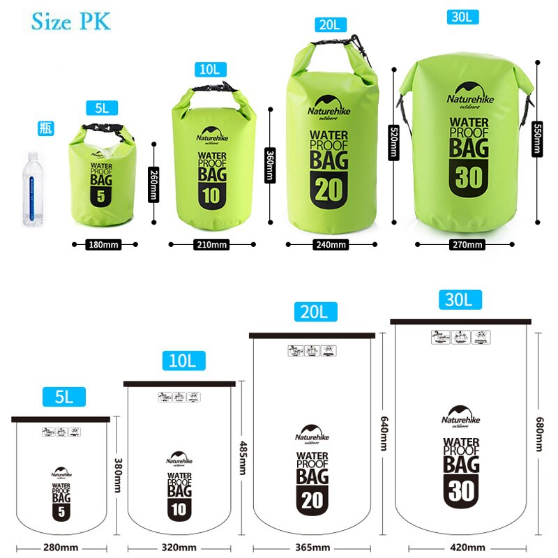 Naturehike-bolsa seca impermeable de 5L, 10l, 15l, 20 litros, bolsa seca con correa para el hombro, para playa, natación, kayak, acampada
