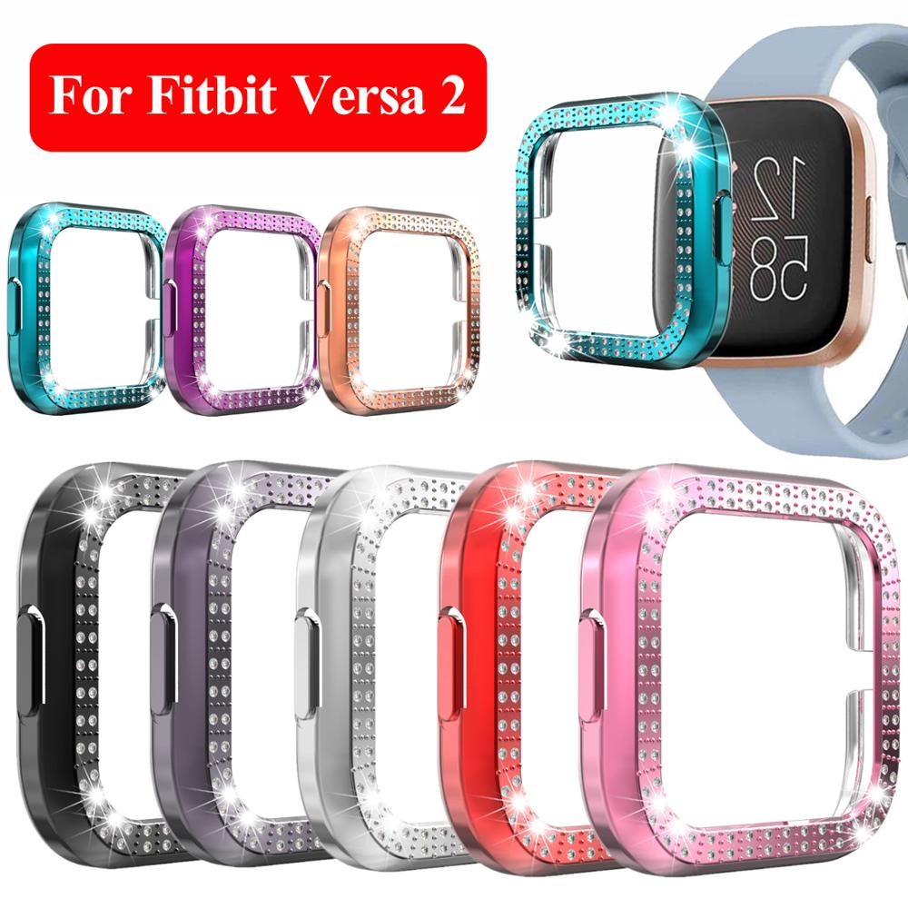 Bling Diamond Watch Case Plating PC Case Watch Cover Electroplate Luxury Protective Shell for Fitbit Versa 2 Waterproof Screen