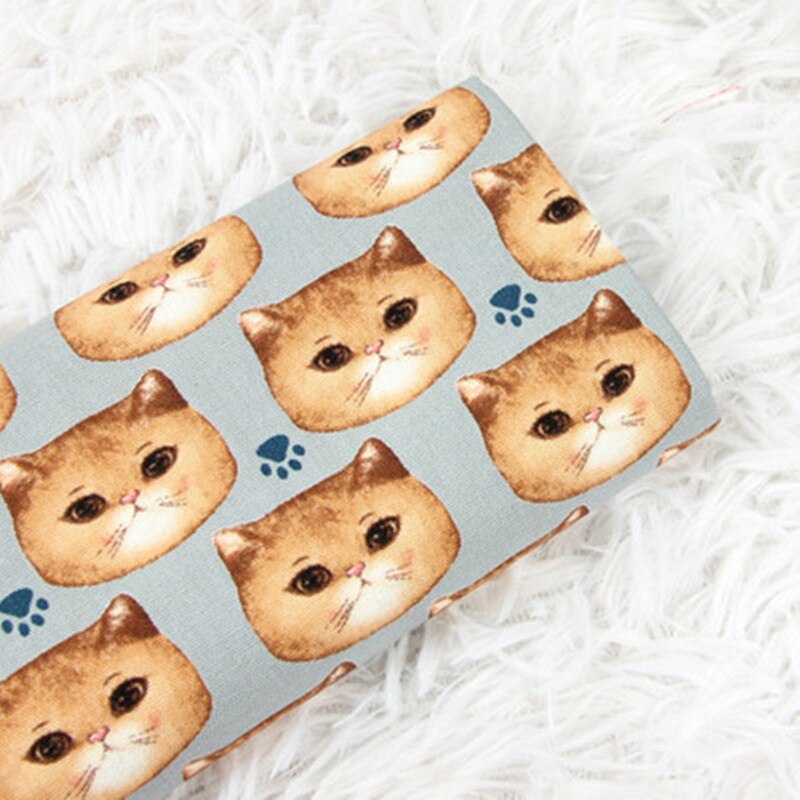 Tela de algodón gruesa de media yarda con estampado de flores de gato bonito, bolsa hecha a mano para manualidades, vestido de ropa para niños, tela 100% algodón T1221