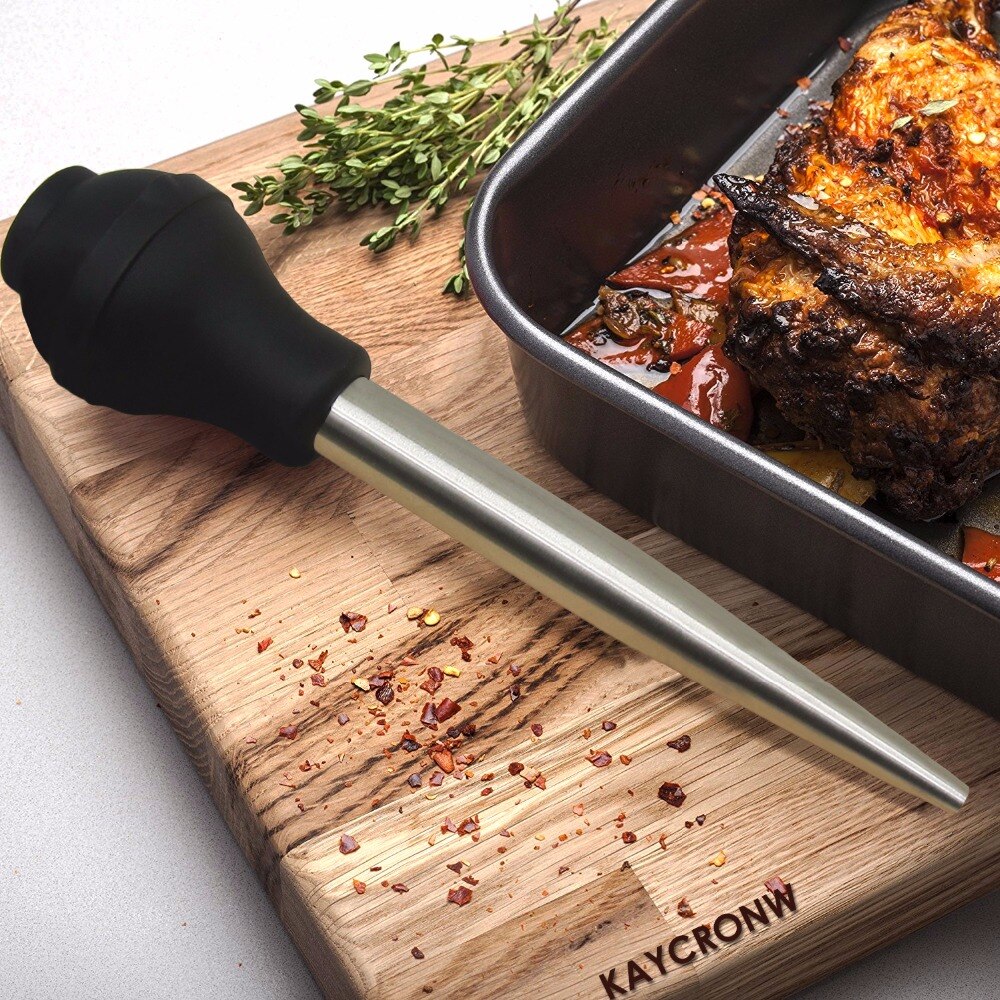 Rustfrit stål kylling kalkun baster kød sprøjte marinade injektor inklusive nål og ekstra børste bbq køkken vurderinger