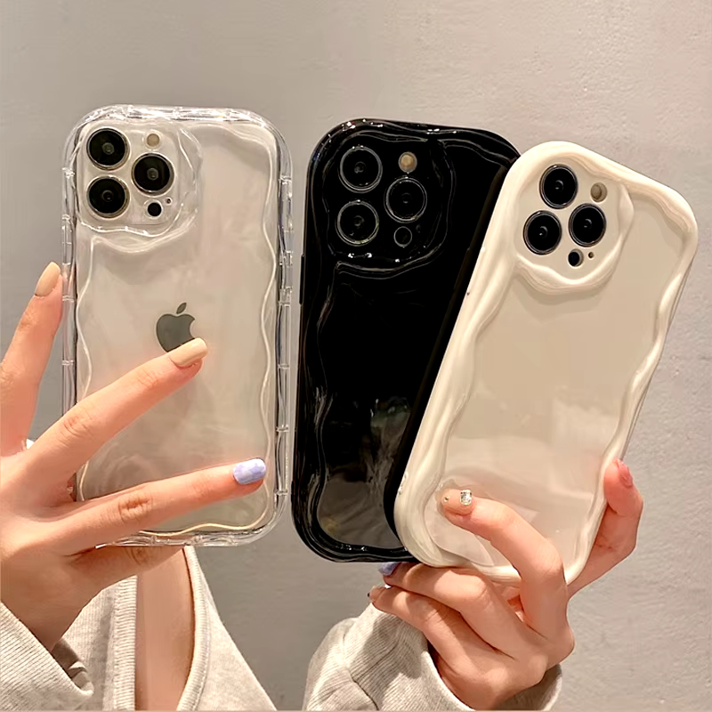 Clear Oval Curly Wave Bumper Phone Cases For iPhone 17 Pro Max Case iPhone 16 17 Air 15 14 13 12 11 Pro Max XR XS Max Back Cover