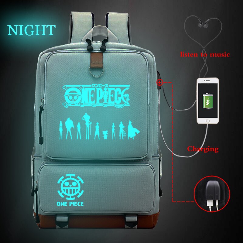 Mochila japonesa con estilo Anime de una pieza para estudiantes, morral de viaje de gran capacidad, bolsa de ordenador con carga Usb: 807U-0818-1-20