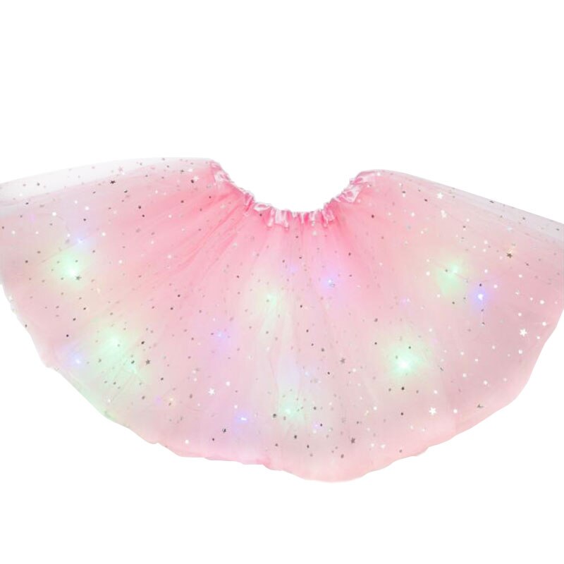 Children's Luminous Half Length Mesh Skirt With LED Lights Flower Sequined Led With Lights Luminous Tutudisheveled Skirt