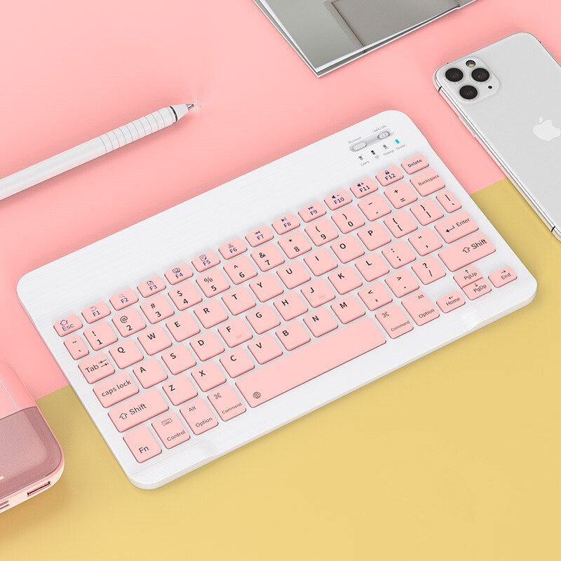 Teclado y ratón Bluetooth para tableta y teléfono, accesorio Universal de 10 pulgadas para Samsung S6, iPad Pro Air 4, 2,4G: pink keyboard