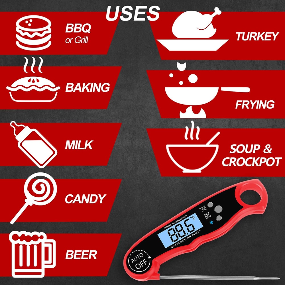 AIRMSEN Termómetro Digital para alimentos, termómetro de cocina, sonda de cocción de carne, agua, leche, barbacoa, horno electrónico, herramientas de cocina impermeables