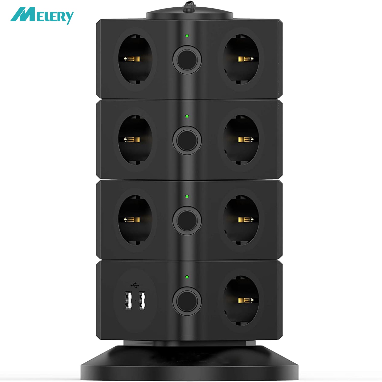 Power Strip Multiple Socket Distribution Connector 15 Way Outlets 2 USB Tower Surge Protection Individually Switchable 2500W 10A