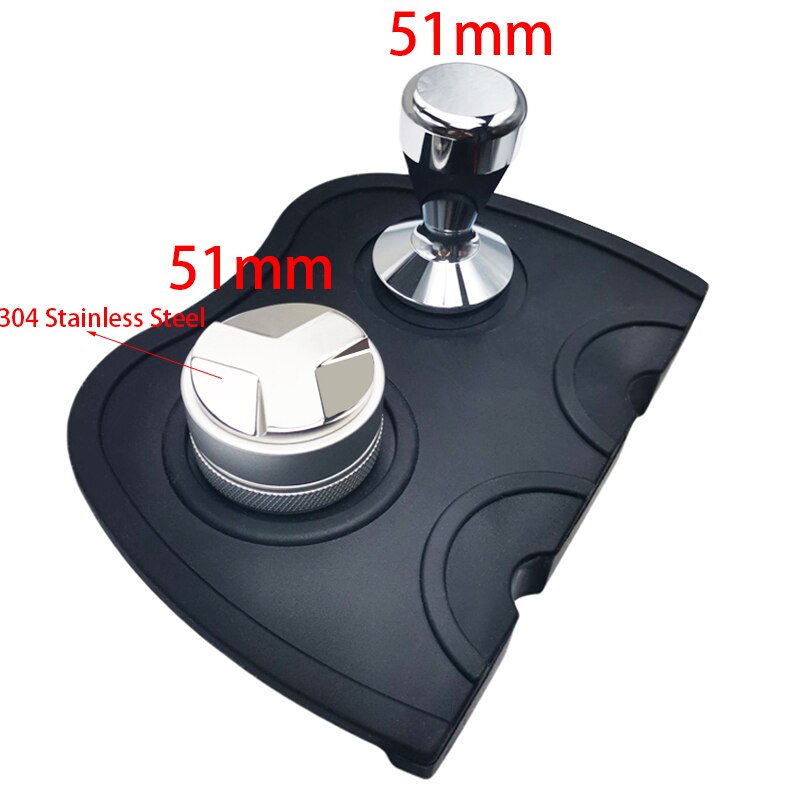 51mm 304 Stainless Steel 3 Angle Coffee Tamper and Flat Coffee Tampers With Double Coffee Mat: Option3  3Pcs