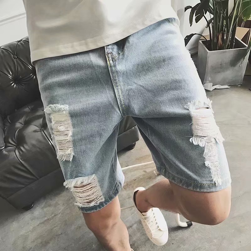 Jeans heren blauwe denim gaten gescheurd grote maat knielengte zomer koreaanse vintage chic vrijetijdskleding heren broek tieners ins ulzzang