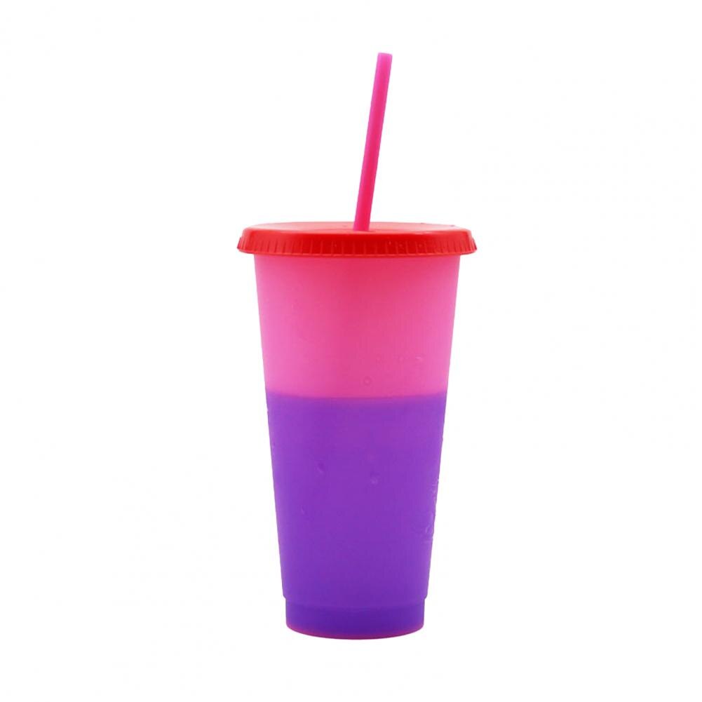 720ML Reusable PP Straw Cup Water Cold Cups with straw Discoloration Water Drinking Cup Juice tumblers Cup Straw Mug Drinkware: Pink