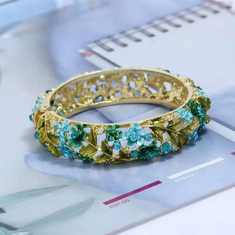 Braccialetto Cloisonne Gioielli Vento Nazionale Femminile Cava di Pietra Fatto a Mano Dipinta Braccialetto Della Lega Accessori di Abbigliamento Del Braccialetto: blu