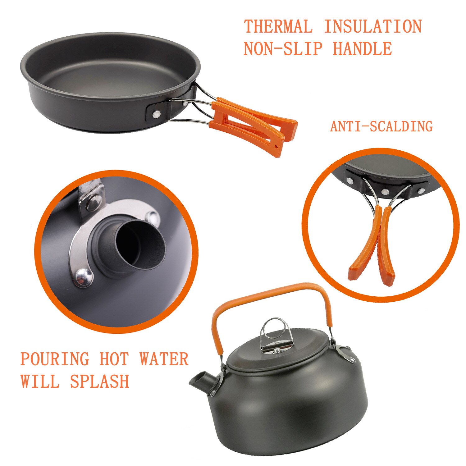 1 Set Outdoor Pots Pans Camping Cookware Picnic Cooking Set Non-stick Tableware With Plate Set Combination