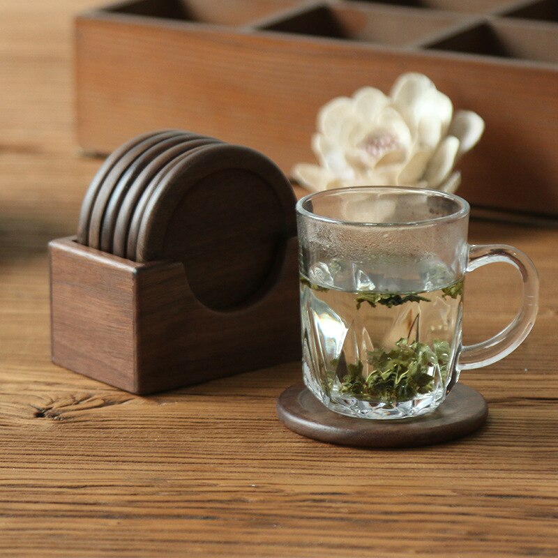 Modern Wooden coaster set walnut round solid wood ... – Grandado