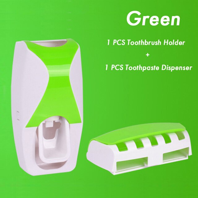 Automatic Toothpaste Dispenser Toothbrush Holder Storage Rack Wall Mount Holder Bathroom Accessories Toothpaste Squeezer Set: Green