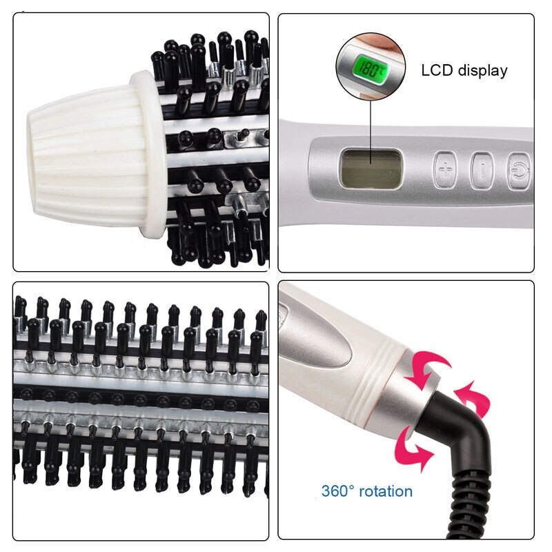 32Mm ue Plug en céramique bigoudi lisseur chaleur chaude peigne électrique Lcd cheveux brosse à friser peigne rond grand