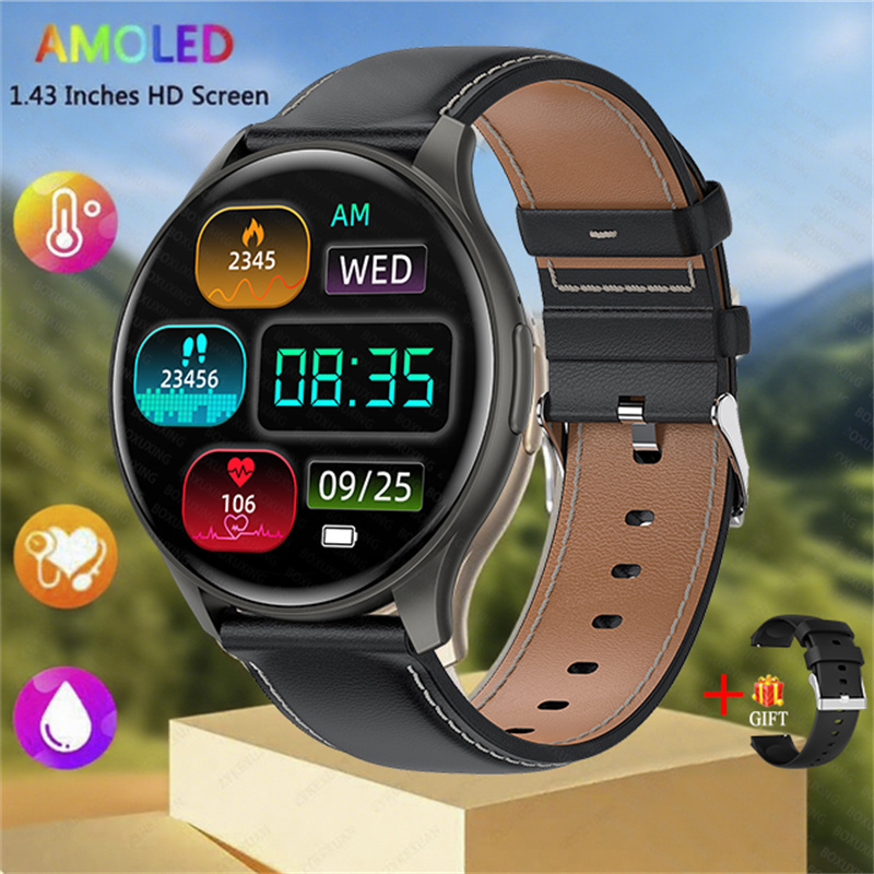 2025 novo para xiaomi huawei 1.43 polegadas bluetooth chamada smartwatch feminino masculino amoled 466*466 hd pixel display smartwatches senhoras: CINZA