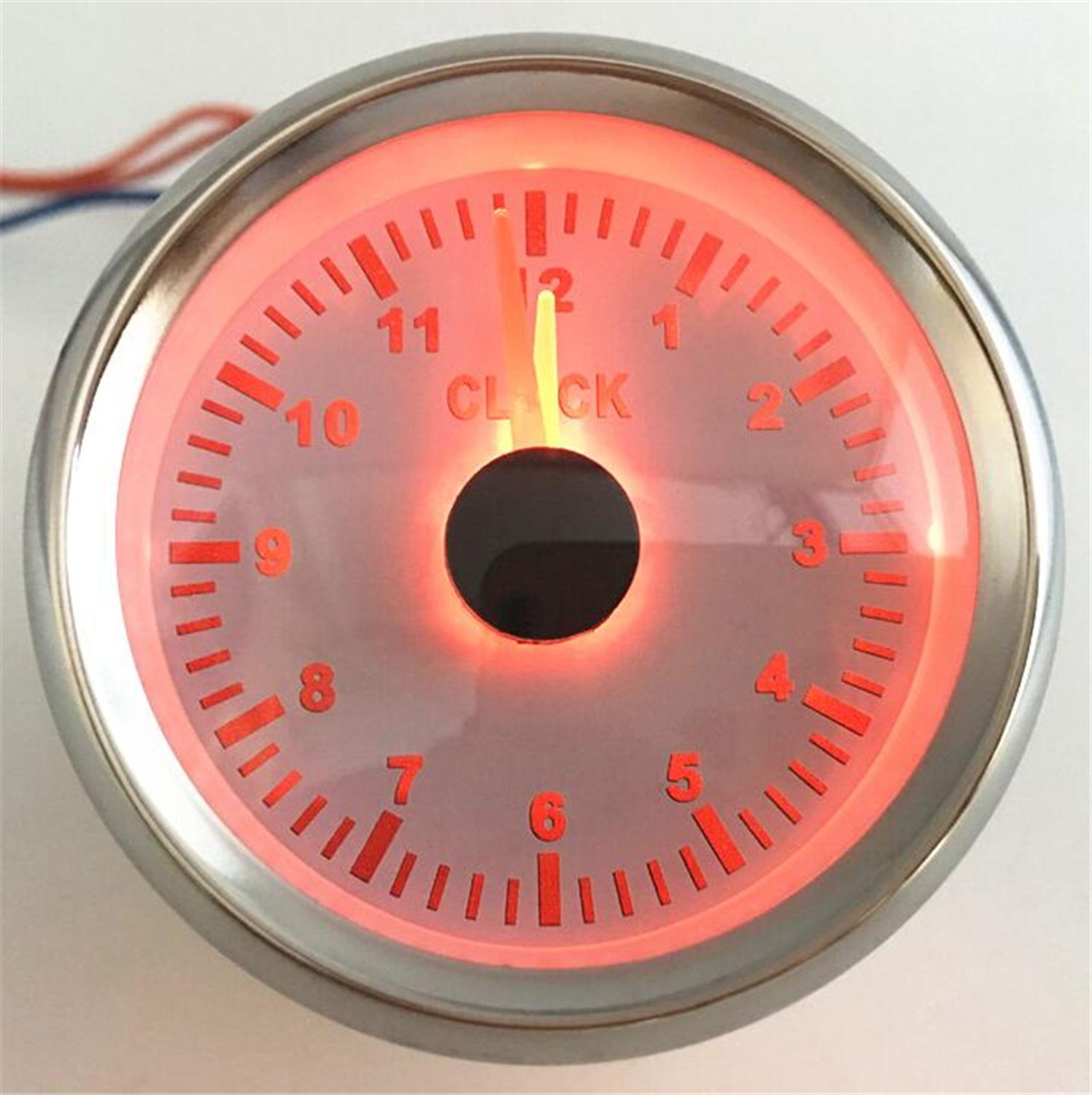 Jauges d&#39;horloge automatique 52mm, 1 pièce, 0-12 heures affichage compteur horloge rétro-éclairage rouge 9-32v pour voiture bateau moto