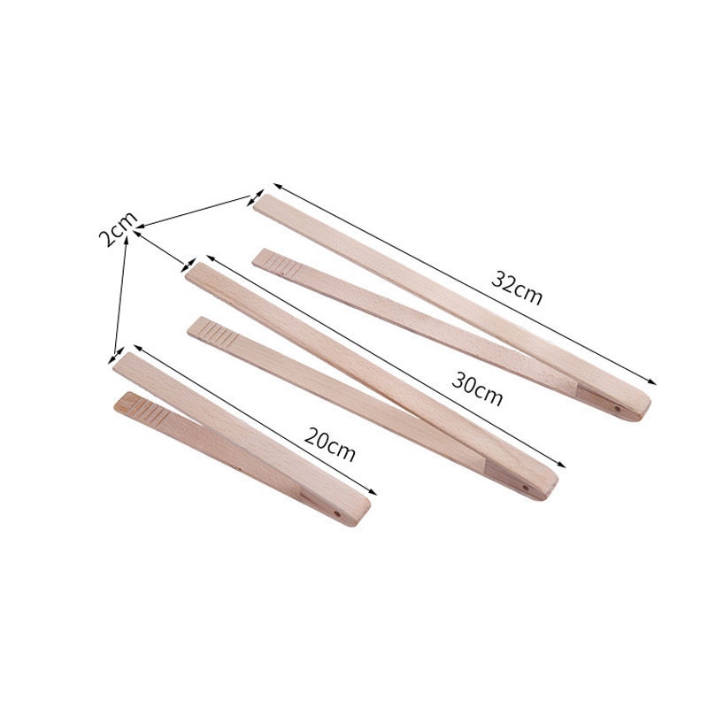 Pinza de madera Natural para comida, pinza práctica de haya, fácil agarre, sartén de postre, pinzas de cocina, pinza para ensalada, utensilio de cocina