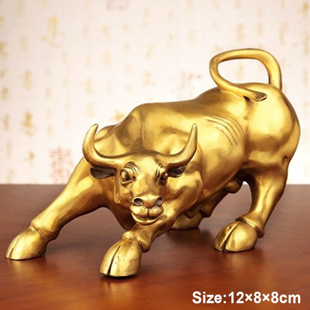 100% Messing Bull Wall Street Vee Sculptuur Koper Koe Standbeeld Mascotte Prachtige Ambachten Ornament Kantoor Decoratie Relatiegeschenk