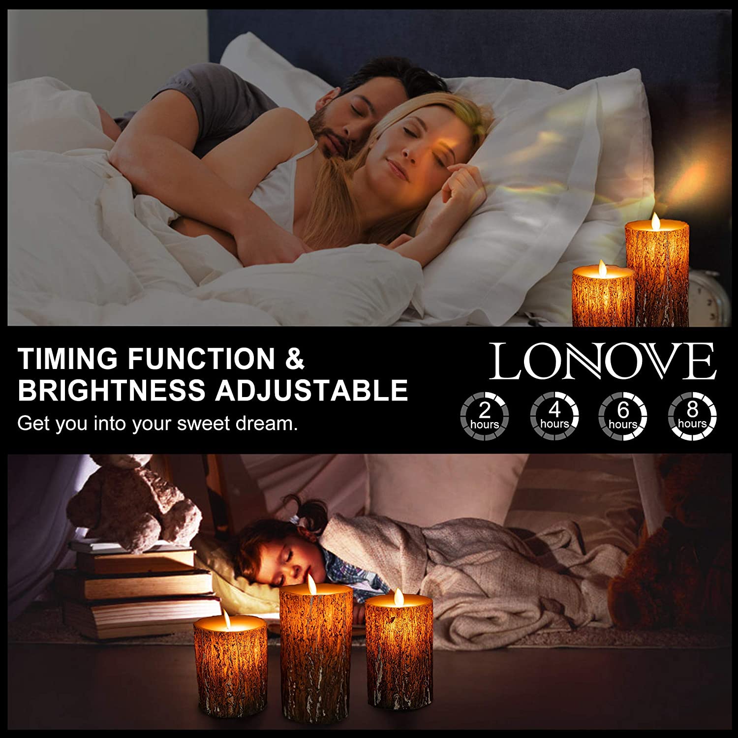 Flameless Candles Battery Operated Flickering Candles with Real Wax Pillar, Remote Control, 24-Hour Timer Function