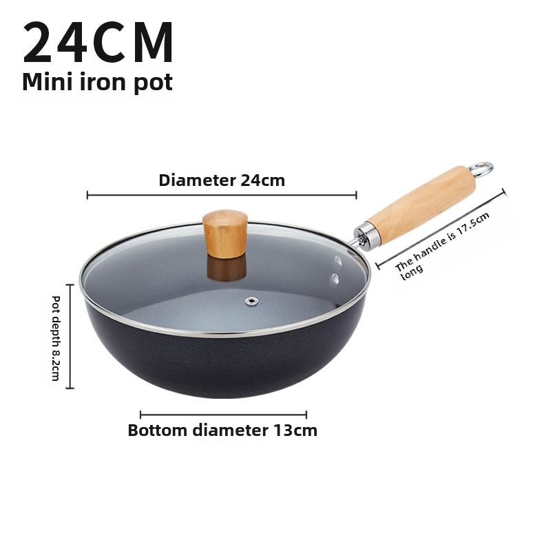 Hand-forged Mini Frying Pan Nonstick Uncoated Iron Pot Saucepan Kitchen Supplies with Lid Cast Iron Wok Gas Induction Cooker: PURPLE