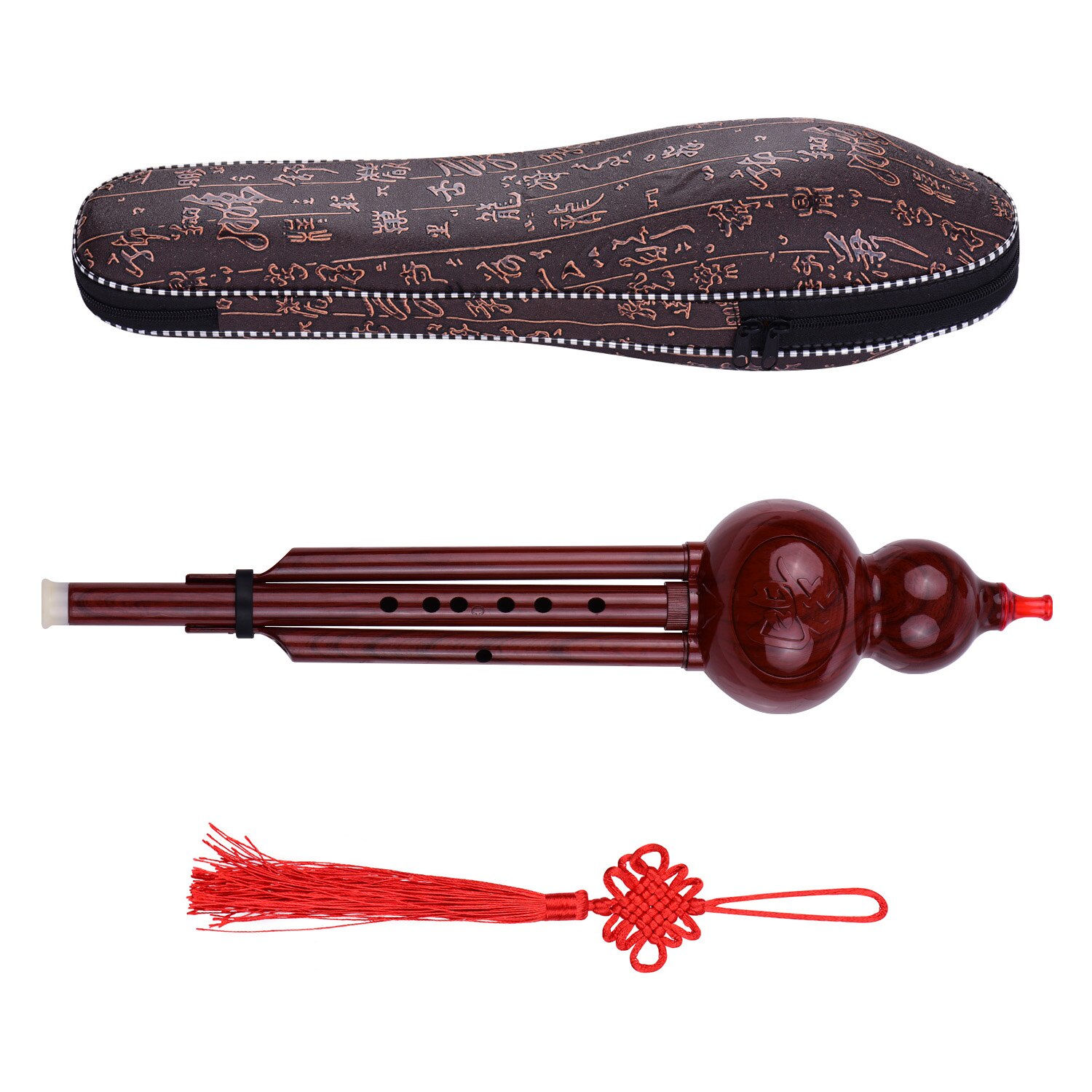 2 -tons c-nyckel hulusi kalebass cucurbit flöjt hartspipor traditionellt kinesiskt instrument med kinesisk knut bärväska för nybörjare