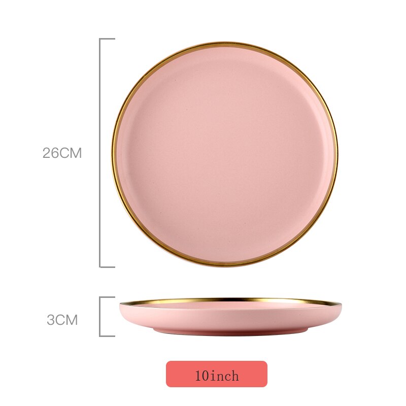Pink keramisk porcelæn indlæg nordisk boligindretning porcelæn aftensmad tallerken suppeskål kop køkkenrestaurant redskaber guld: Lysegrå