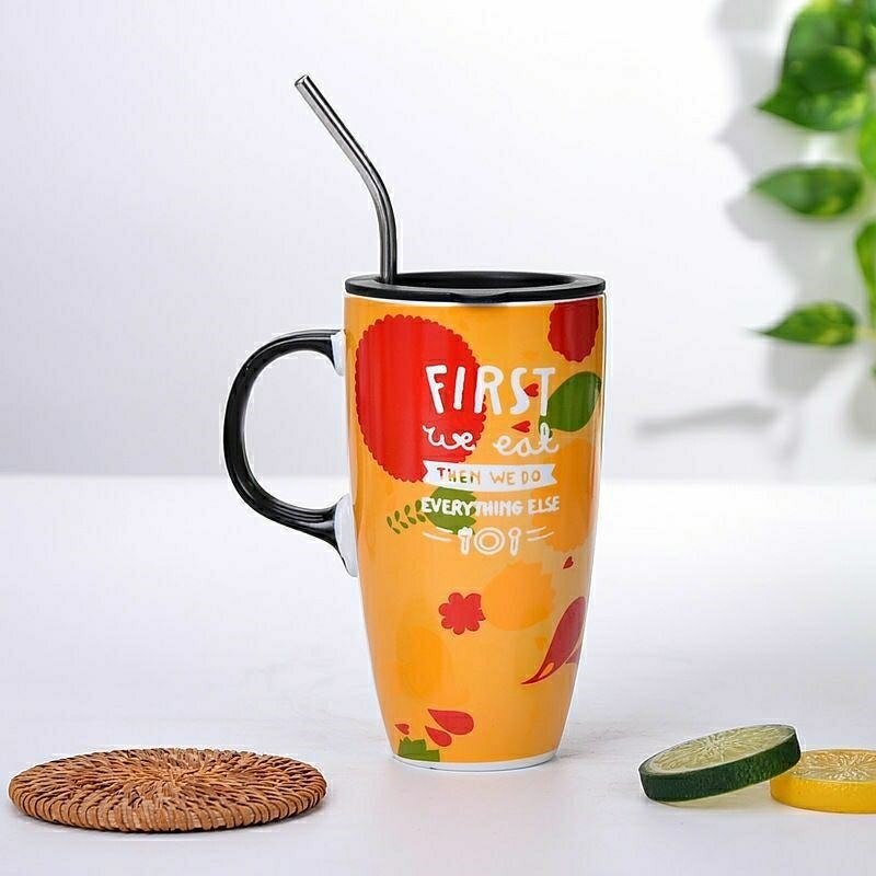 Fall Cute Cartoon Ceramic Coffee Milk Mug Mugs Breakfast Cereal Juice Red Tea Cup Student Friend Office Straw Cups