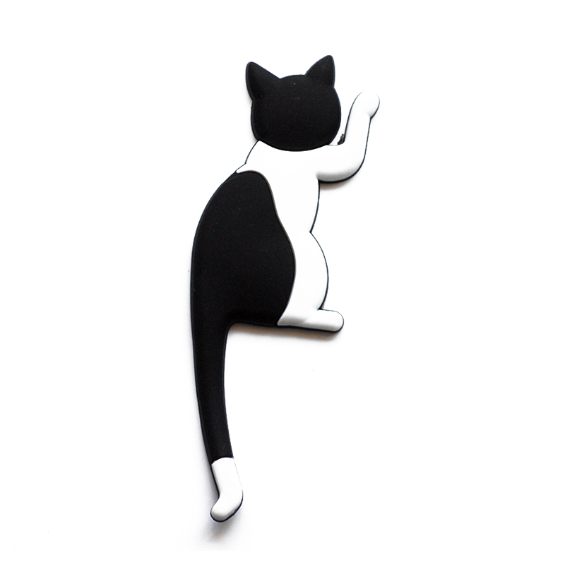 Multi-function Cartoon Cat Fridge Magnets Bendable Cat's Tail Magnetic Wall Mount Key Hanger Hooks Refrigerator Towel holder: Black White