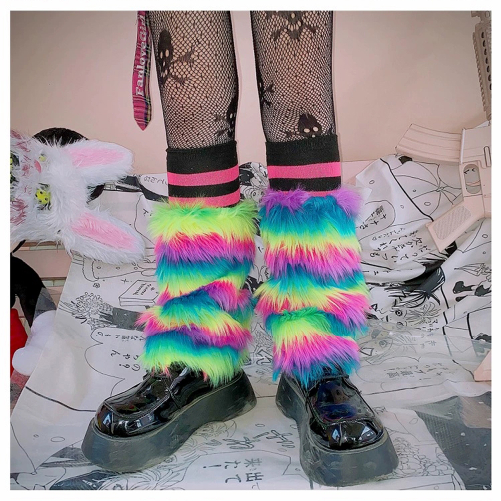 Calentadores de piernas peludos rosas Y2K Punk gótico calentadores de piernas de piel sintética cubiertas de botas señora lindo Jk hasta la rodilla Hipster calcetín cálido calcetines de