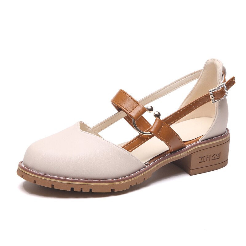 Office Lady Shoes College Girl Shoes PU Leather Mary Jane Casual Shoes Low Block Heels Slingback