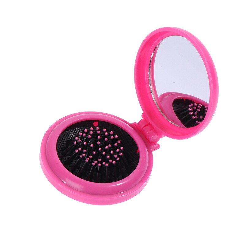 Women Girl Travel Foldable Folding Hair Brush with Mirror Pocket Air Bag Comb: RS