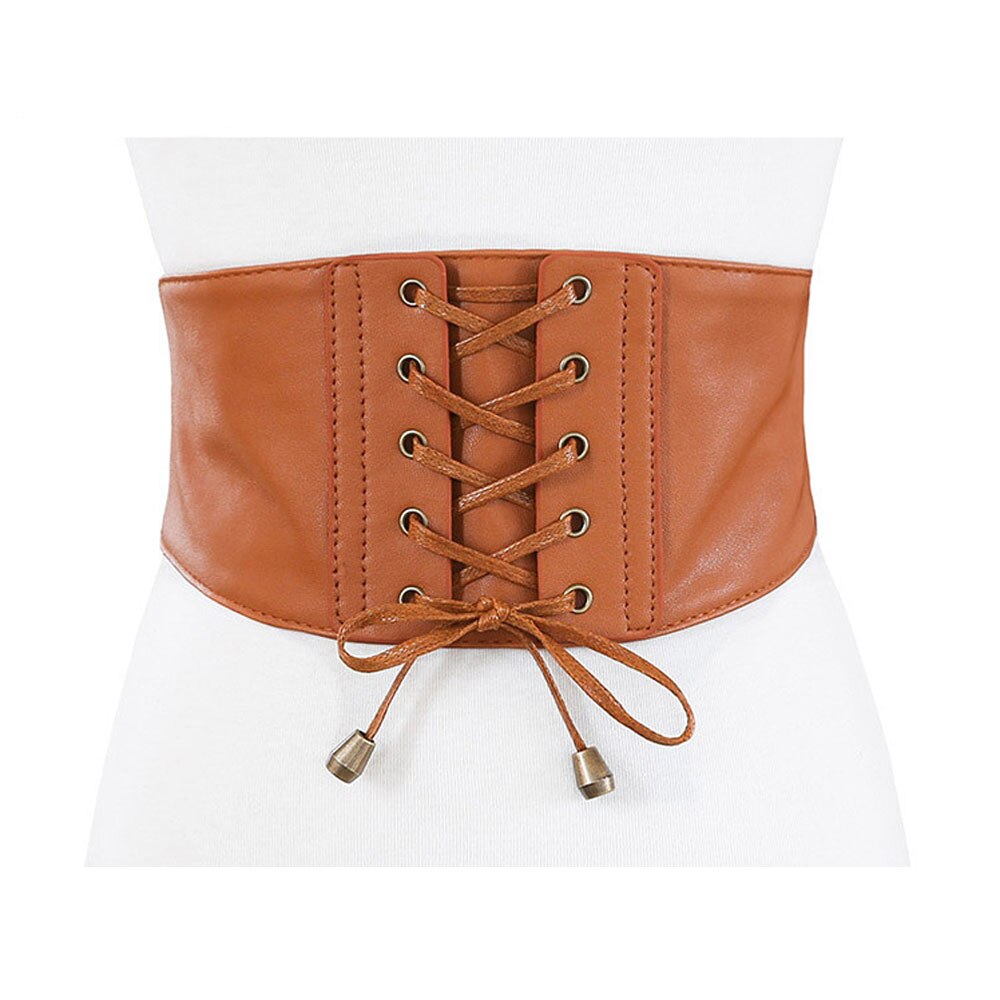 Cinturón de cuero ancho con cordones para mujer, corsé Vintage cruzado, accesorios para cintura, negro, blanco, marrón, VB0006: Marrón