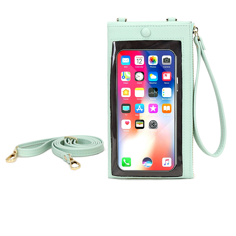 Touchscreen Mobiele Telefoon Vrouwelijke Tas Grote Capaciteit Pure Kleur Messenger Vrouwen Portemonnee Multifunctionele Enkele Schouder Portemonnee: Green