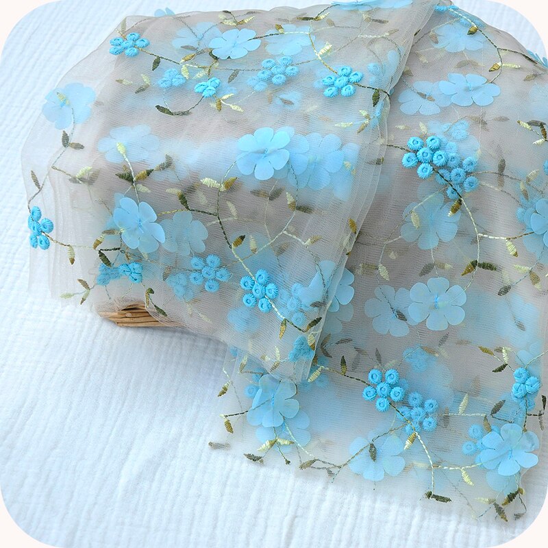 1 metro, 5 colores, bordado de chifón 3D, vestido de tela de encaje, cortina, hecho a mano, accesorios DIY: Azul