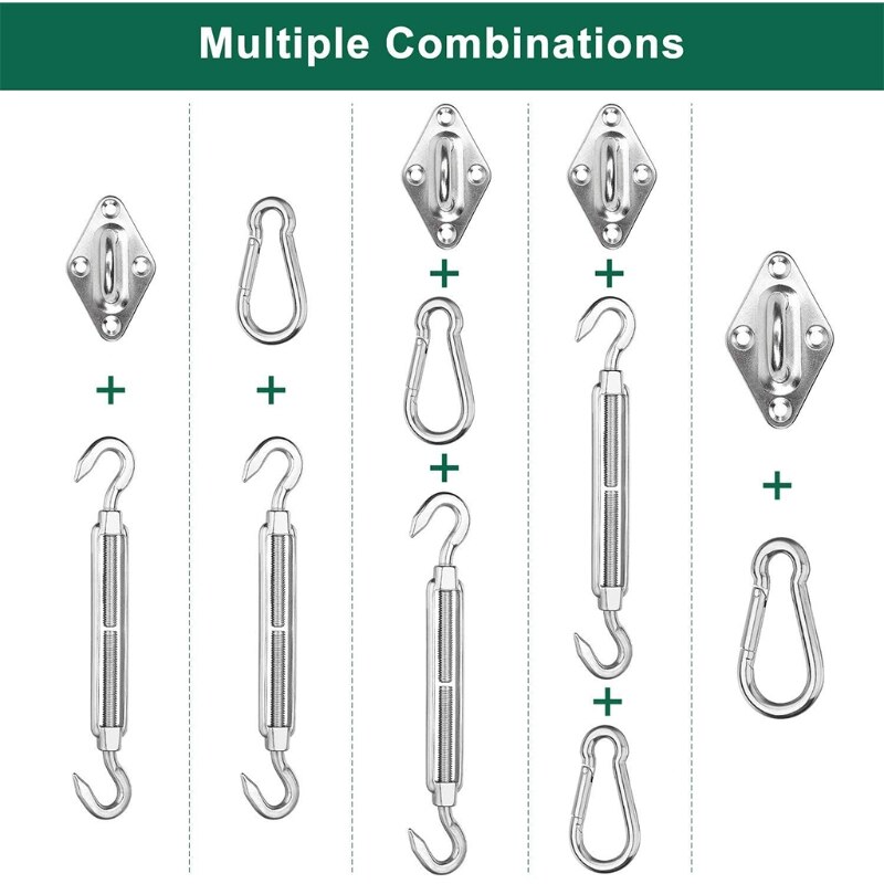 Awning Hardware Kit 8mm Shade Sail Installation Hardware Kit Anti-Rust Stainless Canopy Stainless Attachment for Garden