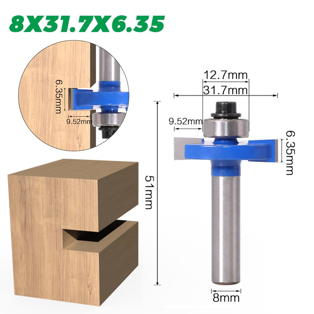 Fresa de madera de rodamientos tipo T de mango de 8mm, broca de conejo de grado Industrial, herramienta de carpintería, brocas de enrutador para madera, 1 ud.: 8X31.7X6.35