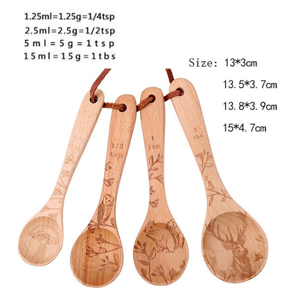Juego de cucharas de madera Para medir azúcar, especias, sal, utensilios de cocina con patrón de animales pequeños, 1 Juego