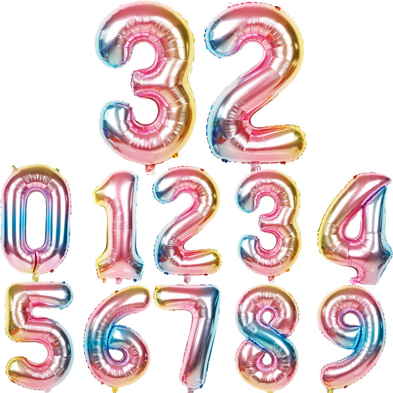 32 inch Rainbow Gradient Crown Digital Aluminum Film Balloon Baby's Birthday Party Decoration Balloon
