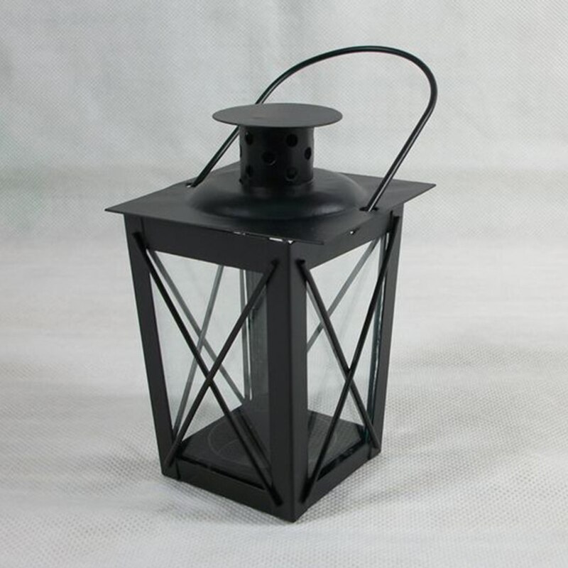 Retro Metal Lantern Candle Holder Garden Night Wedding Outdoor Tea Light British Iron Romantic Wedding Style Black White: 01