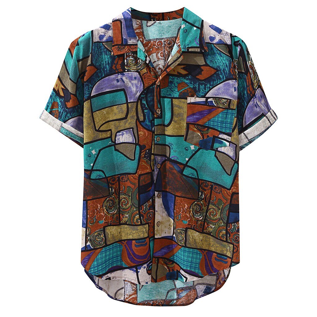 Arrivals Casual Print Brand Shirt Men Short Sleeve Button Tops Loose Men Beach Hawaiian Shirt M-4XL